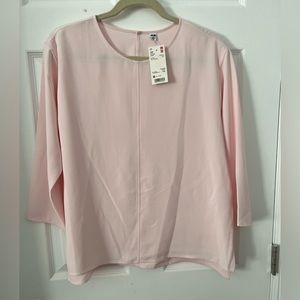 NWT Uniqlo Women Drape 3/4 Sleeve Medium Blouse Pink Hi Lo Hem Spring Summer